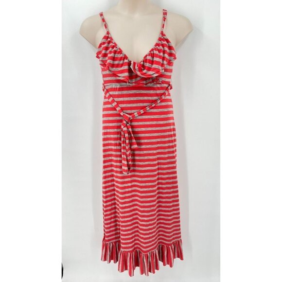 Love by Design Pink and Grey Stripe Sleeveless Ruffled Maxi Dress Size M - Picture 1 of 10